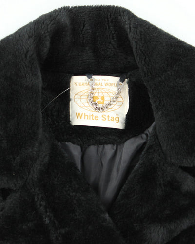 Vintage 70s White Stag Black Faux Fur Coat - L