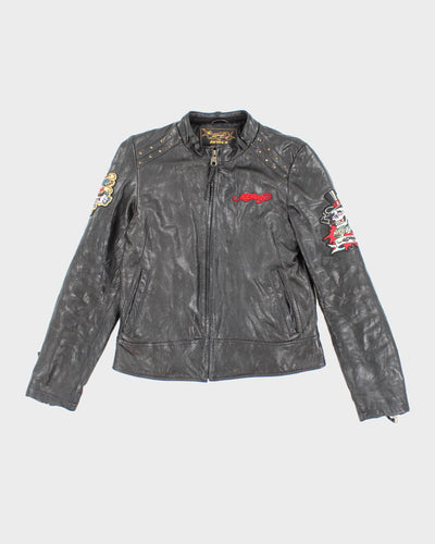 Rare Ed Hardy x Avirex Patched and Embroidered Leather Jacket - M