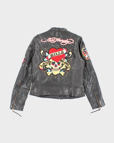 Rare Ed Hardy x Avirex Patched and Embroidered Leather Jacket - M
