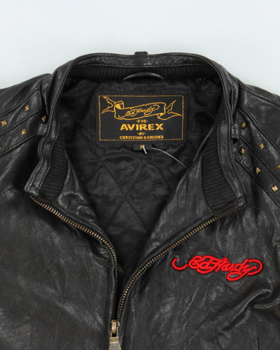 Rare Ed Hardy x Avirex Patched and Embroidered Leather Jacket - M