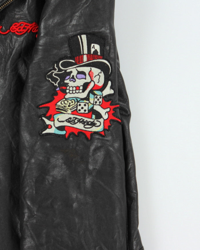 Rare Ed Hardy x Avirex Patched and Embroidered Leather Jacket - M