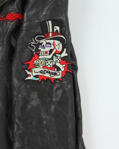 Rare Ed Hardy x Avirex Patched and Embroidered Leather Jacket - M