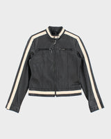 Vintage Y2K Striped Racing Style Leather Jacket - S