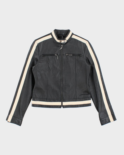 Vintage Y2K Striped Racing Style Leather Jacket - S