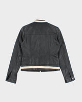 Vintage Y2K Striped Racing Style Leather Jacket - S