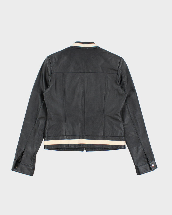Vintage Y2K Striped Racing Style Leather Jacket - S