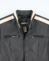 Vintage Y2K Striped Racing Style Leather Jacket - S