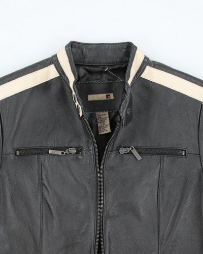 Vintage Y2K Striped Racing Style Leather Jacket - S