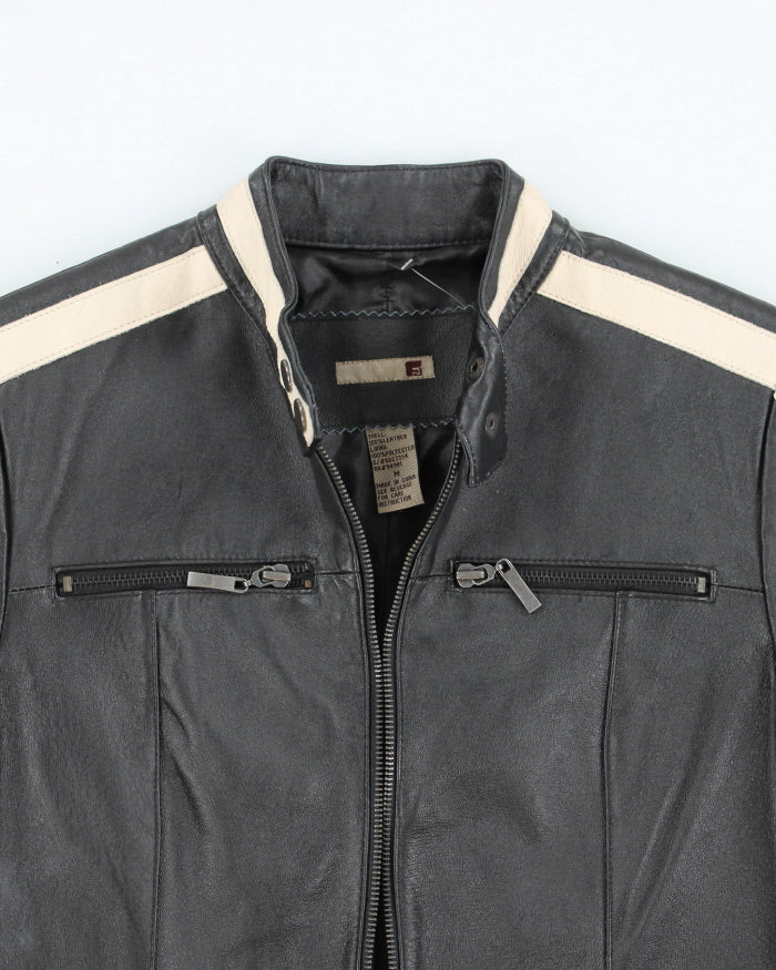 Vintage Y2K Striped Racing Style Leather Jacket - S