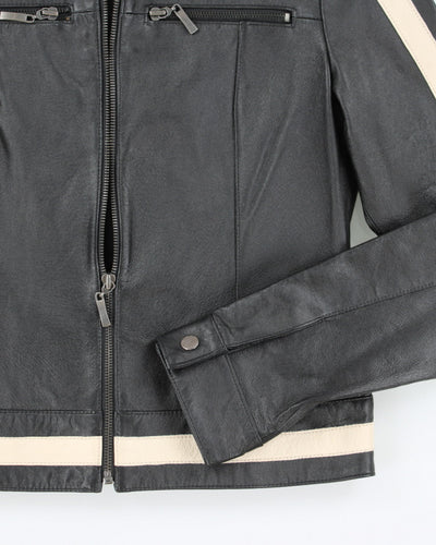 Vintage Y2K Striped Racing Style Leather Jacket - S