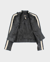 Vintage Y2K Striped Racing Style Leather Jacket - S