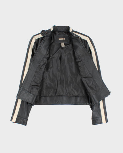 Vintage Y2K Striped Racing Style Leather Jacket - S