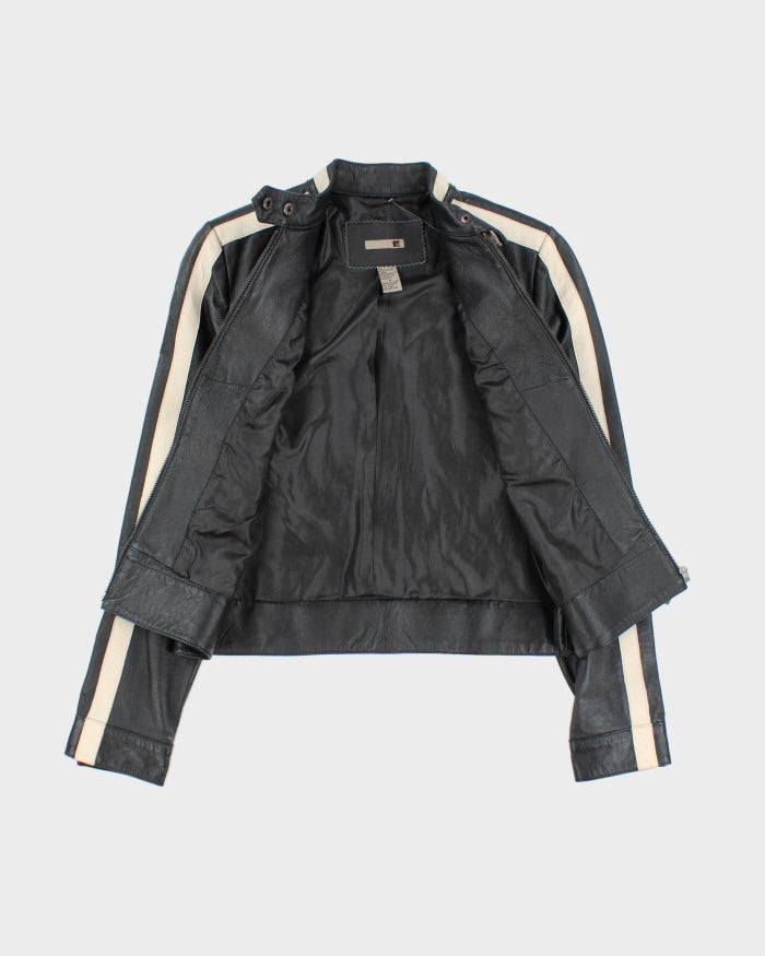 Vintage Y2K Striped Racing Style Leather Jacket - S