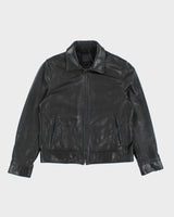 Vintage Roots Black Leather Zip Up Jacket - M