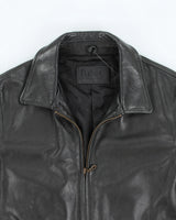 Vintage Roots Black Leather Zip Up Jacket - M