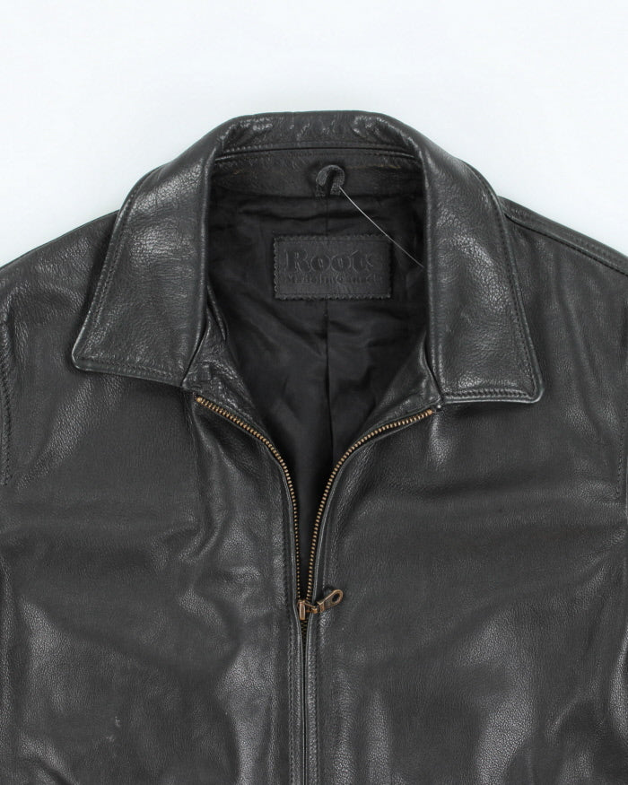 Vintage Roots Black Leather Zip Up Jacket - M