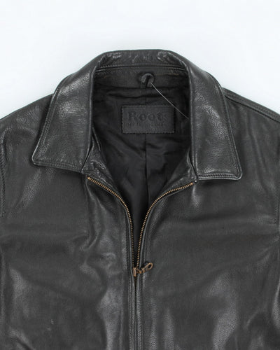Vintage Roots Black Leather Zip Up Jacket - M