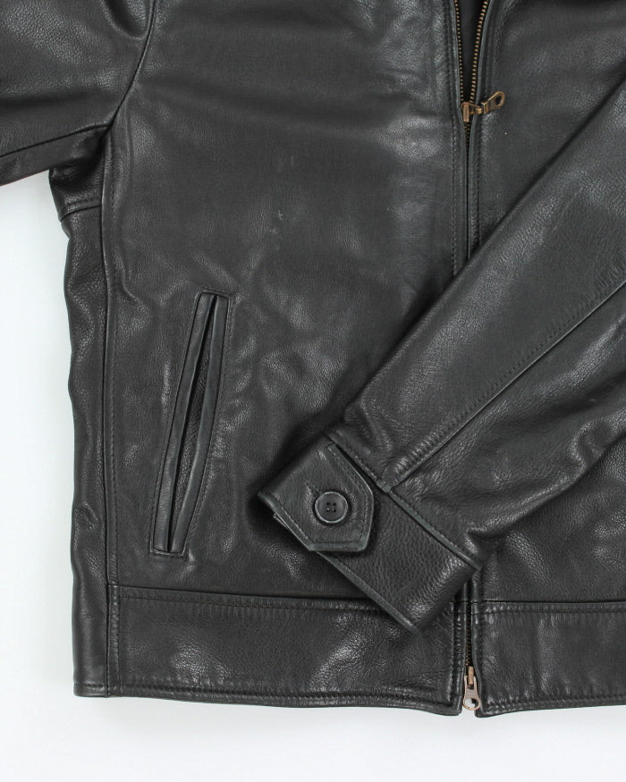 Vintage Roots Black Leather Zip Up Jacket - M