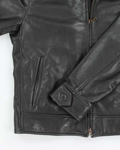 Vintage Roots Black Leather Zip Up Jacket - M