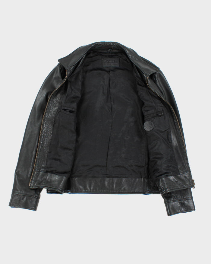 Vintage Roots Black Leather Zip Up Jacket - M