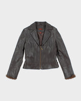 Vintage Y2K Danier Brown Cropped Leather Double Breasted Jacket - S