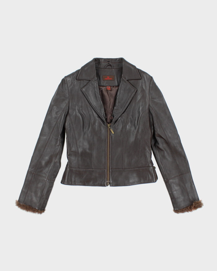 Vintage Y2K Danier Brown Cropped Leather Double Breasted Jacket - S
