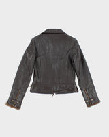 Vintage Y2K Danier Brown Cropped Leather Double Breasted Jacket - S