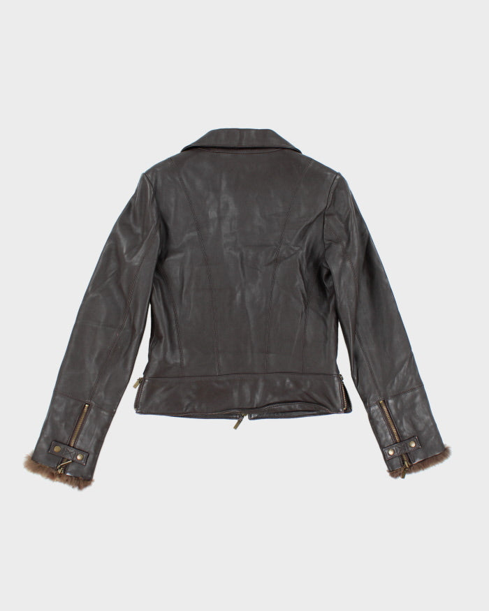 Vintage Y2K Danier Brown Cropped Leather Double Breasted Jacket - S