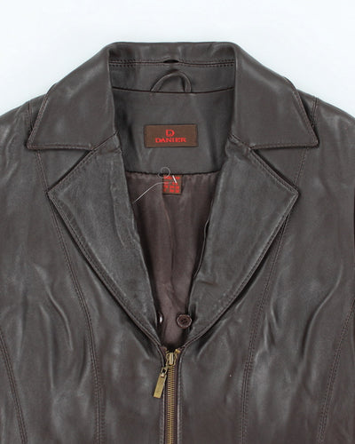 Vintage Y2K Danier Brown Cropped Leather Double Breasted Jacket - S