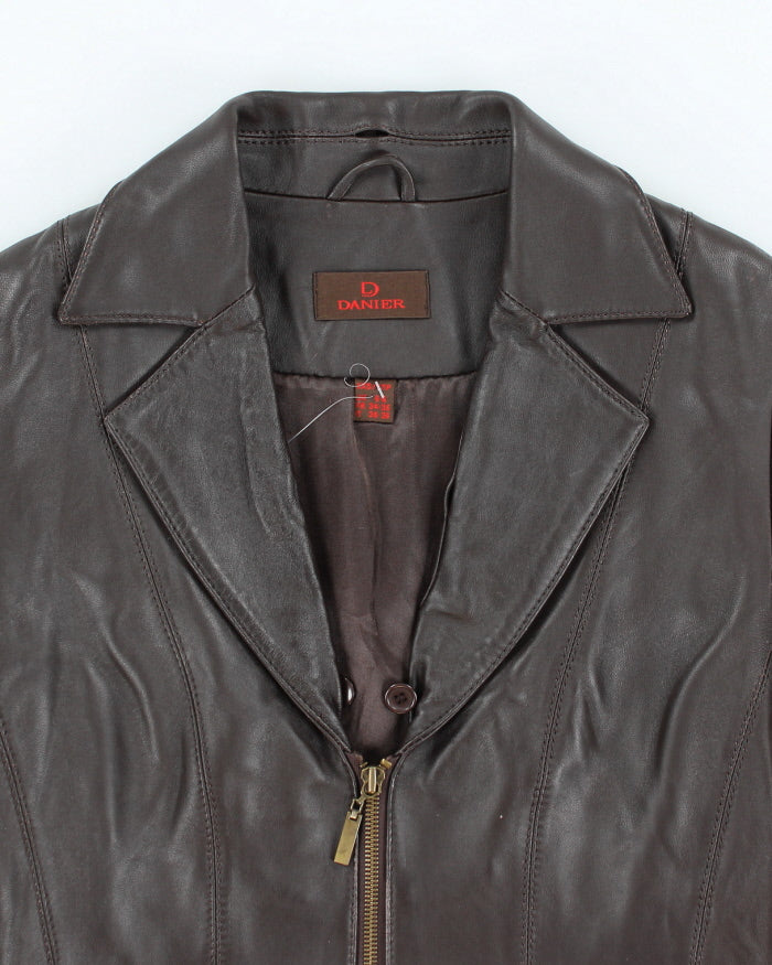 Vintage Y2K Danier Brown Cropped Leather Double Breasted Jacket - S