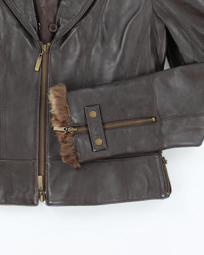 Vintage Y2K Danier Brown Cropped Leather Double Breasted Jacket - S