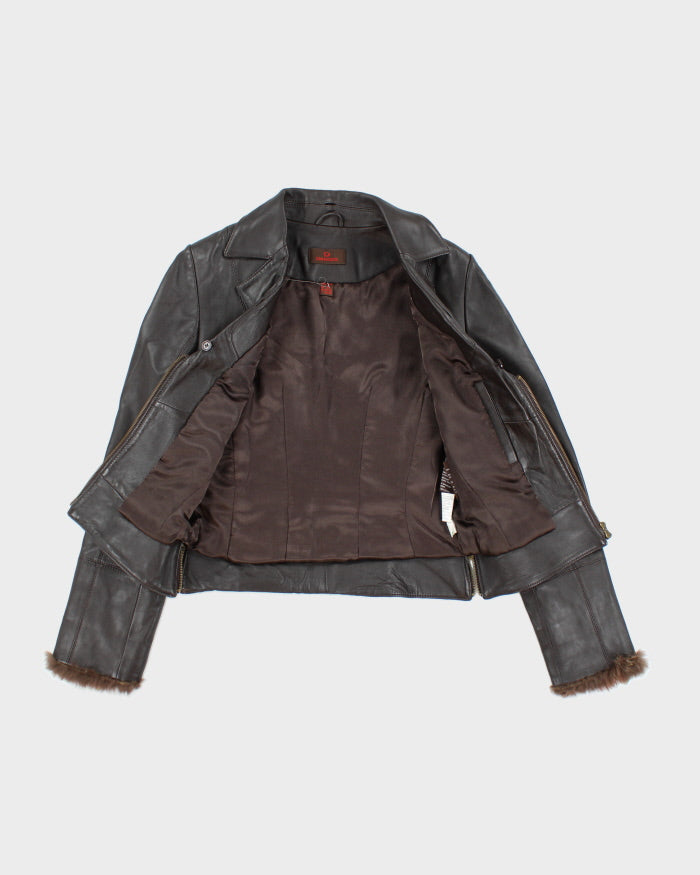 Vintage Y2K Danier Brown Cropped Leather Double Breasted Jacket - S