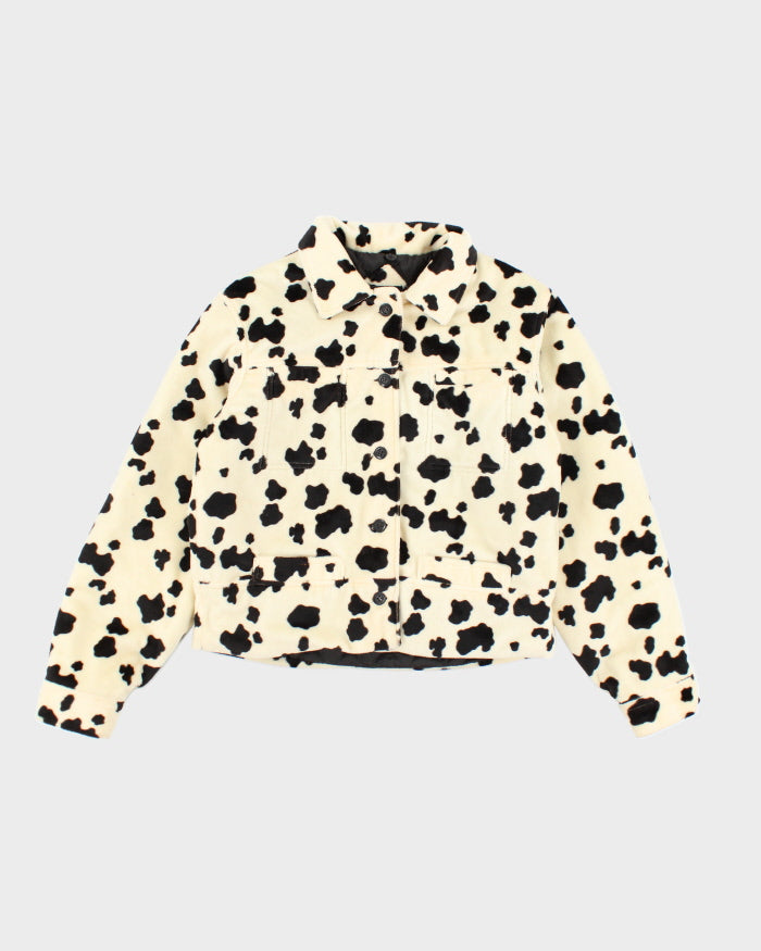 Vintage Y2K Dollhouse Cow Print Lined Collared Jacket - M