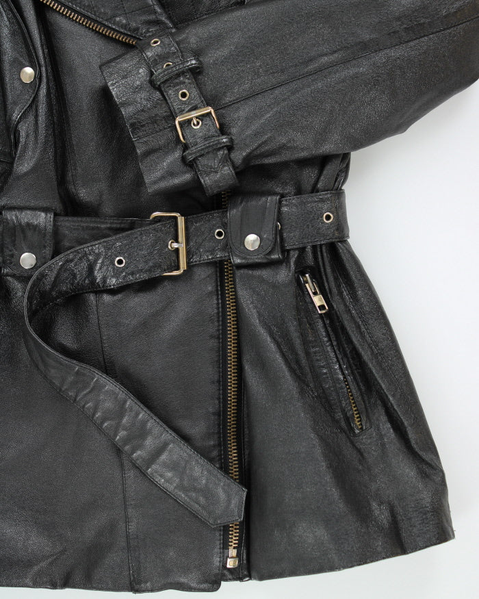 Vintage 80's Women's Galluci Heavyweight Double Breasted Leather Jacket - L