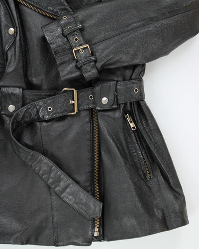 Vintage 80's Women's Galluci Heavyweight Double Breasted Leather Jacket - L