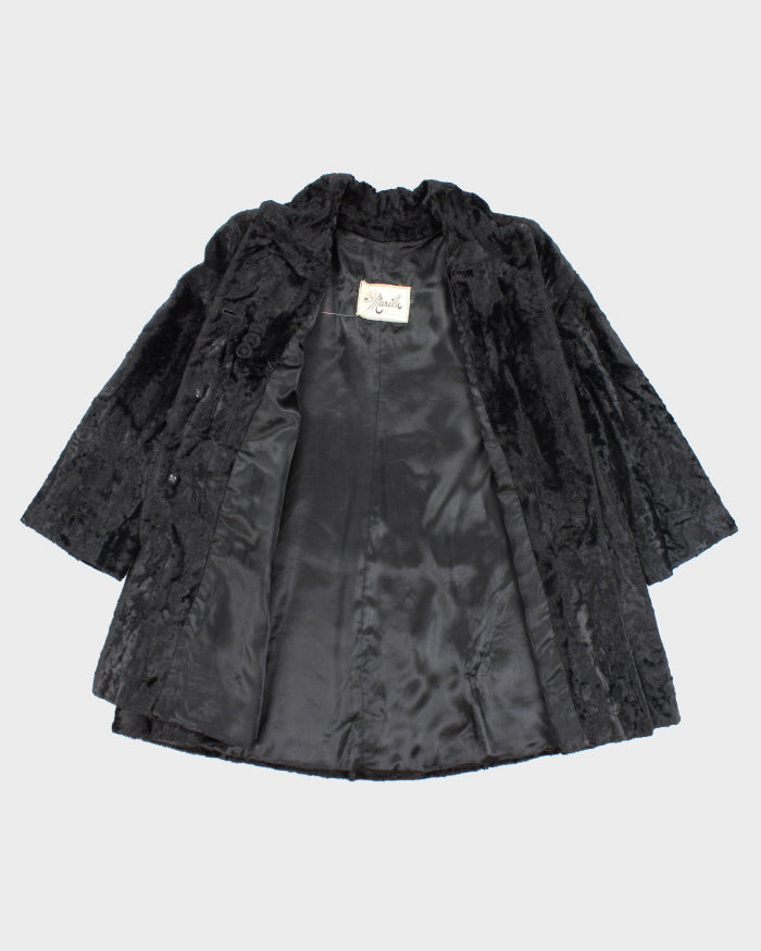 Vintage 60s Black Faux Fur Coat - M