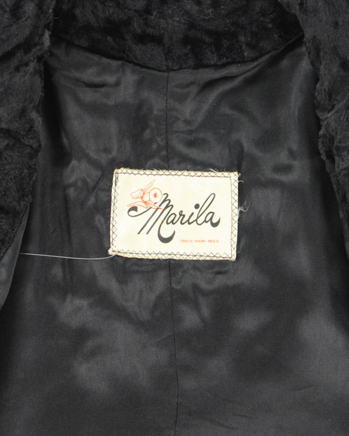 Vintage 60s Black Faux Fur Coat - M