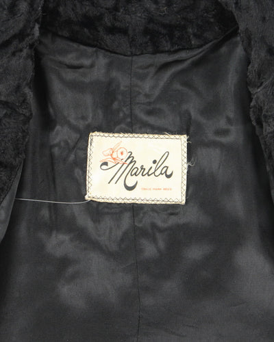 Vintage 60s Black Faux Fur Coat - M
