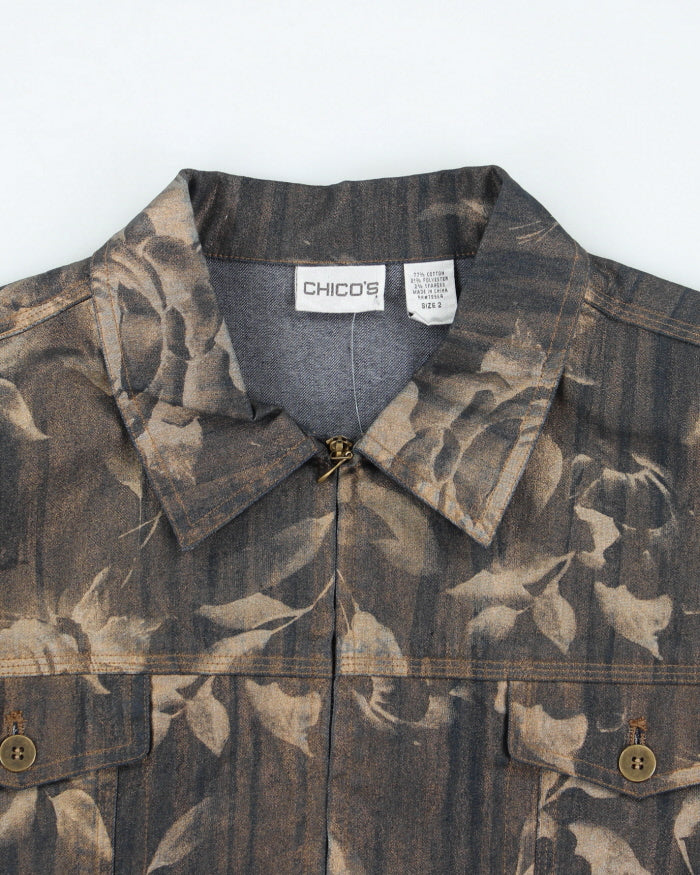 Vintage Women's Y2K Chico's Zip Up Patterned Harrington Jacket - XS