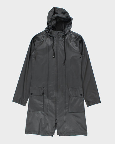 Rains Black Long Waterproof Hooded Jacket - XS