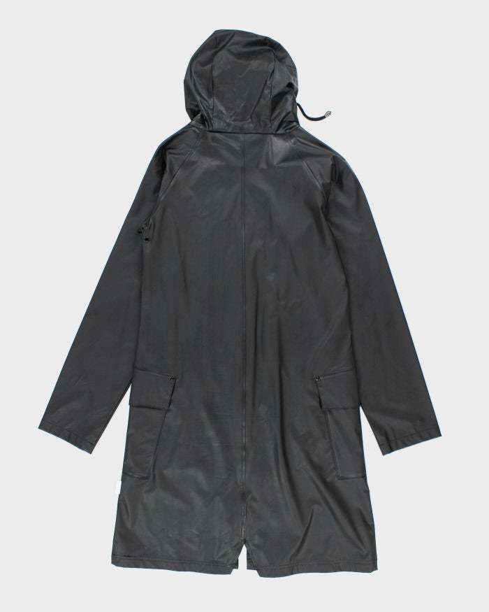 Rains Black Long Waterproof Hooded Jacket - XS