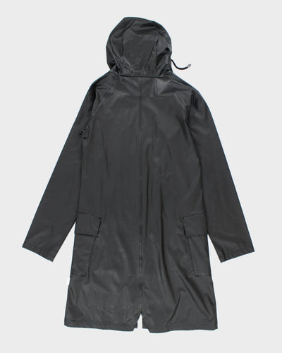Rains Black Long Waterproof Hooded Jacket - XS