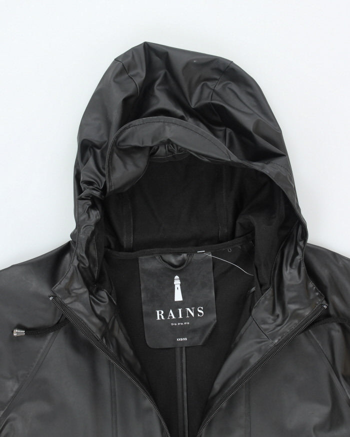 Rains Black Long Waterproof Hooded Jacket - XS