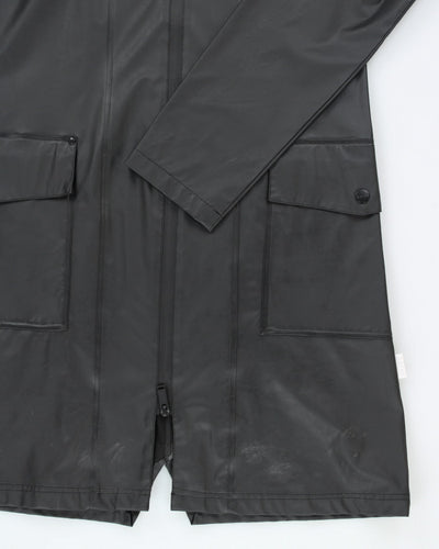 Rains Black Long Waterproof Hooded Jacket - XS