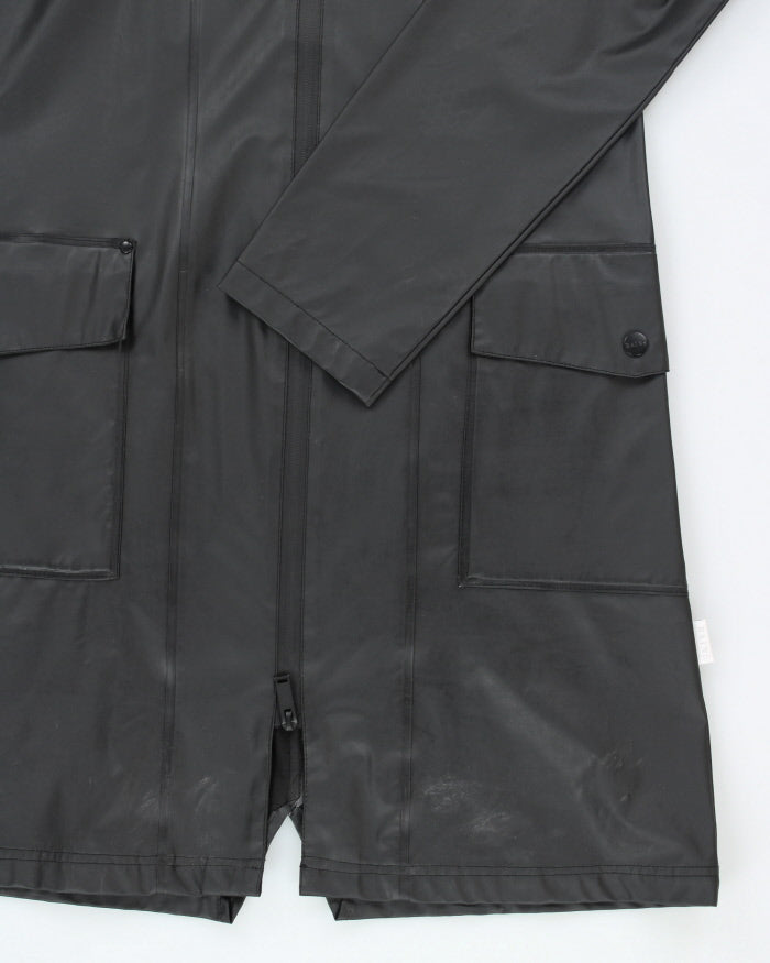 Rains Black Long Waterproof Hooded Jacket - XS