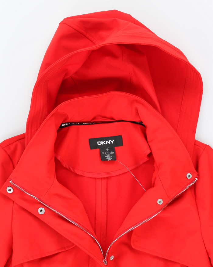 DKNY Red Hooded and Belted Short Overcoat - M