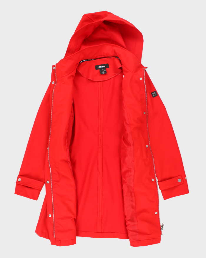 DKNY Red Hooded and Belted Short Overcoat - M