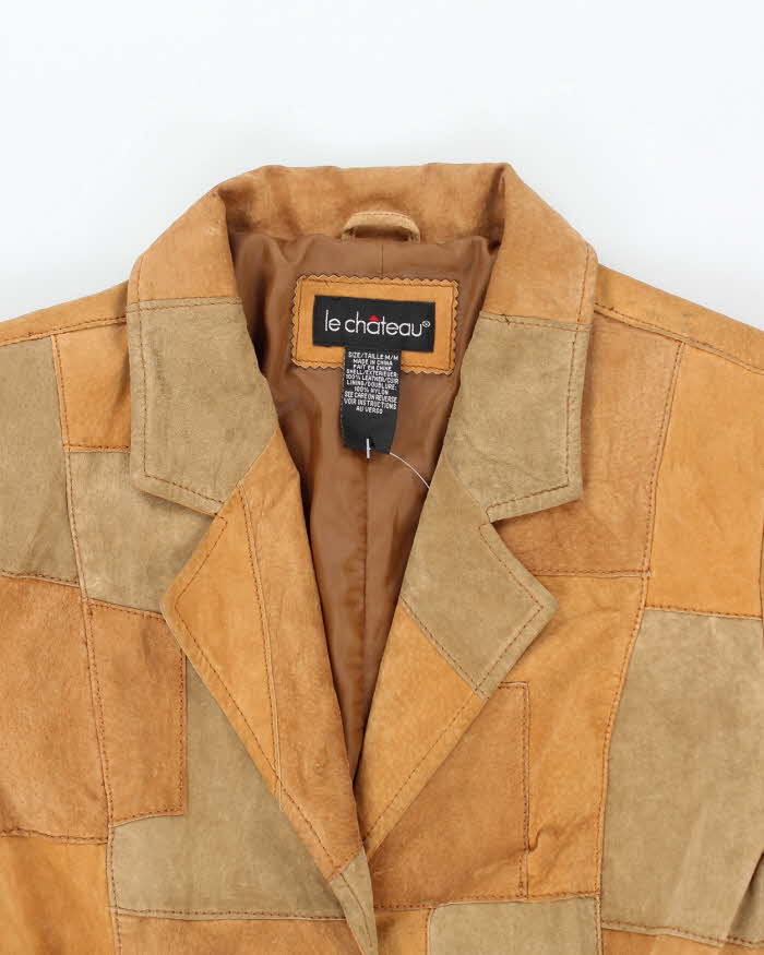 Vintage 90s Le Chateau Warm Brown Suede Belted Patchwork Coat - M