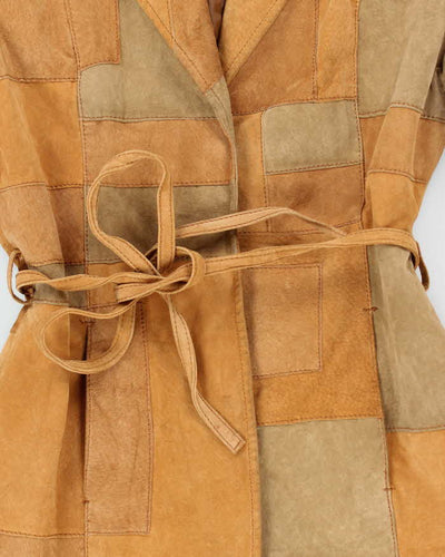 Vintage 90s Le Chateau Warm Brown Suede Belted Patchwork Coat - M