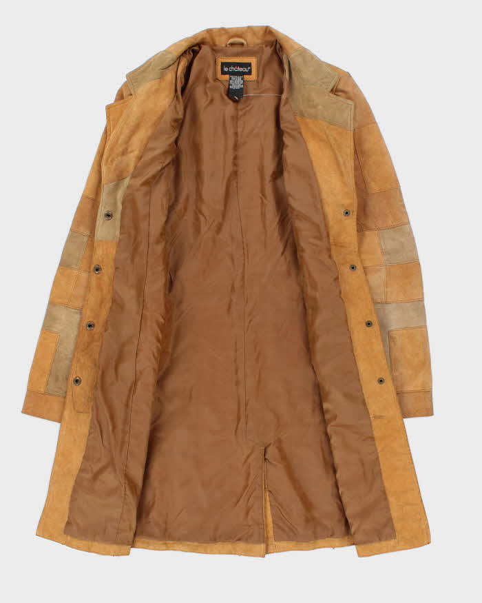 Vintage 90s Le Chateau Warm Brown Suede Belted Patchwork Coat - M